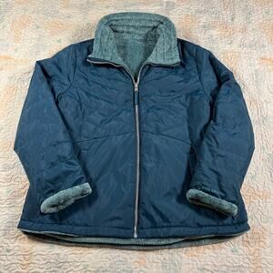 Free Country Reversible Jacket Womens XL Blue Fleece Lined Coat